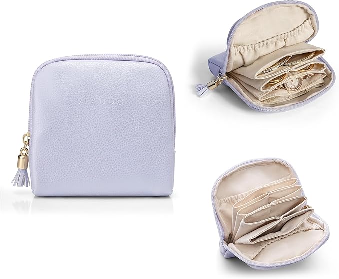 VLANDO Mini Jewelry Travel Case,Jewelry Pouch Bags with Zipper, Velvet Jewelry Organizer Storage Bag for Bracelet Rings Earring Travel Essentials Gifts for Women Girl - Purple