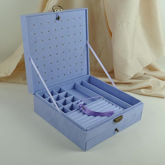 Women Jewelry Box Lockable 3 Layers Large Jewelry Organizer Storage Case for Earrings Necklaces Rings Bracelets,Green Display Jewel Holder (Lavender)