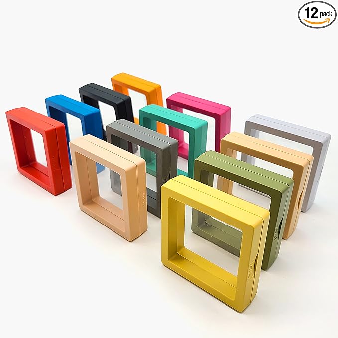 12PCS 3D Floating Frame Display Stand, Jewelry Box, Gift Box, Ornament Organizer, Small Travel Jewelry Box, PE Film Anti-Oxidation, Suspended Display Box Stackable (2.75*2.75，Type 5)