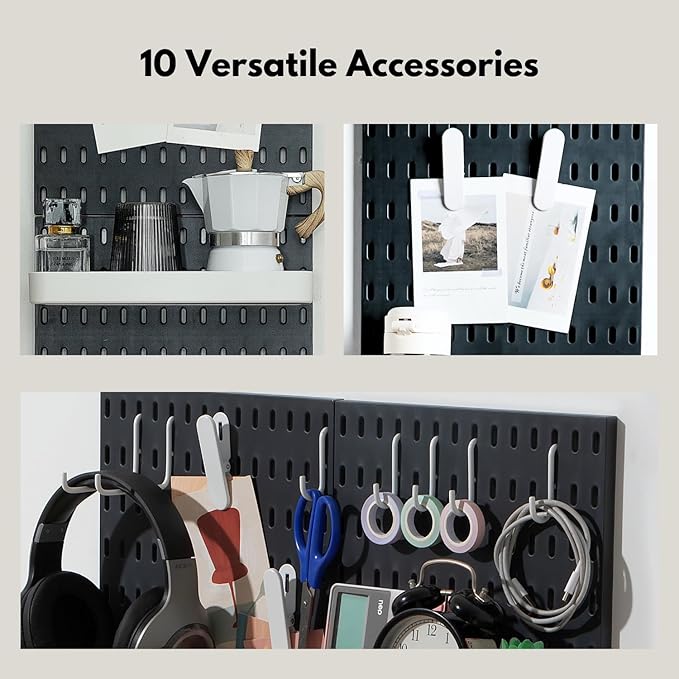 Keepo Peg Board Wall Organizer – Plastic Pegboard Panels, Modular Peg Board Storage System for Home Office, Craft Room, Gaming Setup (Black, 22″×11″)