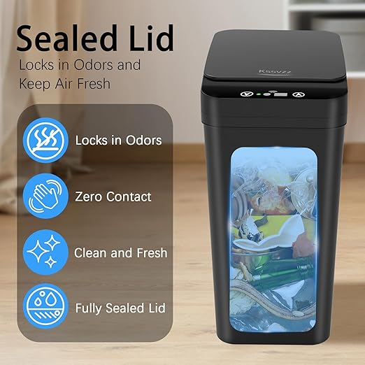 3 Pack Automatic Small Bathroom Trash Can with Lid - 2.5 Gallon Touchless Garbage Can, Motion Sensor Smart Trash Bin, Slim Dog Proof Trashcan, Waterproof Wastebasket for Bedroom Office Kitchen (Black)