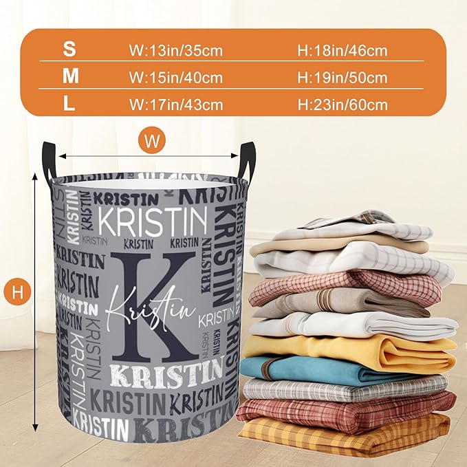 Custom Name Laundry Hamper, Personalized Laundry Basket with Name for Baby Boys Girls, Customized Collapsible Dirty Clothes Hamper Storage with Handles for Bedroom Bathroom Dorm Room Decor