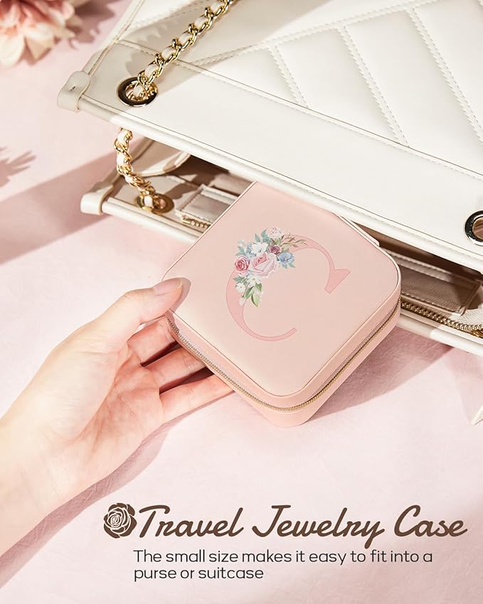 Enthralite Travel Jewelry Box for Girls: Traveling Jewelry Case Gift for Women - Mini Organizer for Necklaces Earrings Pink T