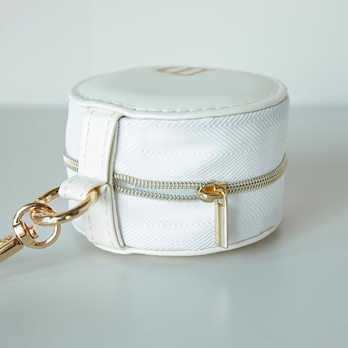 COLLECTIVE HOME - Monogrammed Letter Jewelry Case, Portable Travel Ring Holder Box with Keychain, Personalized Initial Organizer for Earrings Necklaces, Gift for Her (White-i)