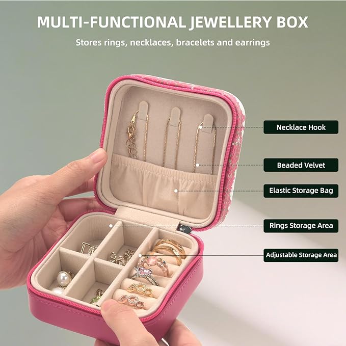 shunmei Mini Travel Jewelry Box,PU Leather Portable Jewelry Organizer Case,Art Accessories Storage Holder Boxes for Earring, Necklace, Rings, Bracelets (Four Cats)