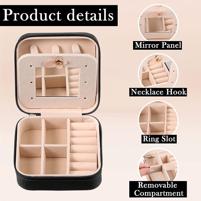 Hillban Bridesmaid Gifts Jewelry Box with Mirror, PU Leather Small Travel Jewelry Case Organizer Storage for Women Girls