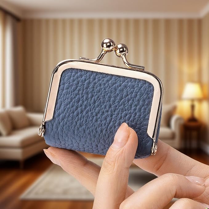 Genuine Leather Mini Jewelry Box & Vintage Wallet for Women - Compact Travel Coin Purse, Lipstick Storage Organizer, Retro Leather Clutch Case (Blue/Mini)