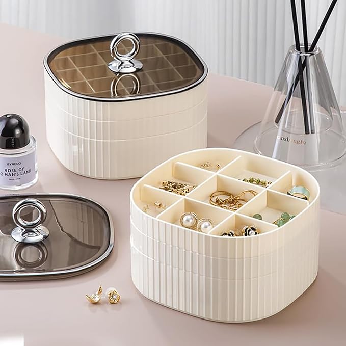 HALAFE Jewelry Box, 3-Layer Acrylic Jewelry Organizer with Handle, Clear Jewelry Boxes for Women Girls, Make up Organizer, Jewelry Storage Holder (Cream)