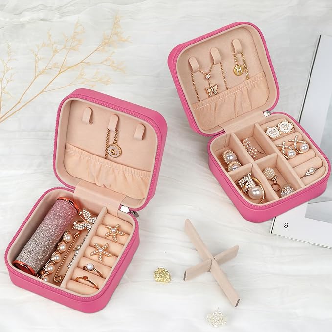 MFXIP Travel Jewelry Case Small Jewelry Box Jewelry Organizer Storage Case Portable PU Leather Mini Jewelry Travel Case for Girls Womens Earring, Necklace, Rings,Bracelets