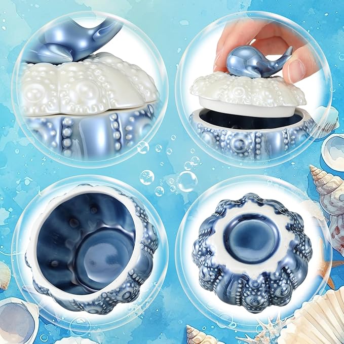 Kenning Ceramic Jewelry Box, Vintage Decorative Trinket Box with Lids Jewelry Gift Organizer for Earrings Rings (Whale)