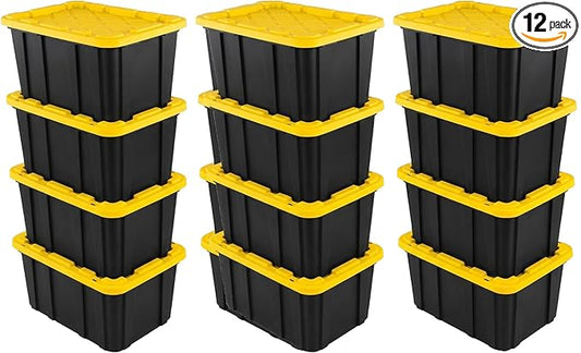 Sterilite 12 Pack Industrial Tote Organizers, Plastic Storage Container Bins with Lids, 27 Gallon - Heavy-Duty Organizing Containers for Closet, Bathroom, and Office