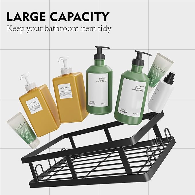 Youvip Shower Caddy 6 Pack, Adhesive Shower Shelves with Soap Holder, No Drilling Rustproof Large Capacity Bathroom Organizers and Storage, Black