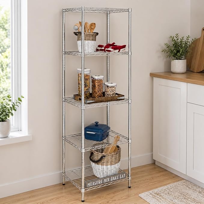 Honey-Can-Do 5-Tier Heavy Duty Adjustable Shelving Unit, 250-lb Per Shelf NSF Certified Metal Storage Rack, Chrome Wire Shelf for Kitchen Pantry Garage, 24 x 18 x 72 in