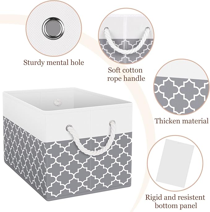 StorageTastic Storage Bin,Collapsible Storage Basket For Organizing,Large Storage Boxes With Rope Handles,Storage Containers,Clover Grey,3 Pack