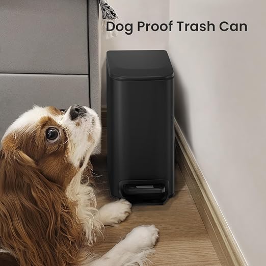 Cesun Small Bathroom Trash Can with Lid Soft Close, Step Pedal, 6 Liter / 1.6 Gallon Stainless Steel Garbage Can with Removable Inner Bucket, Anti-Fingerprint Finish (Matt Black)