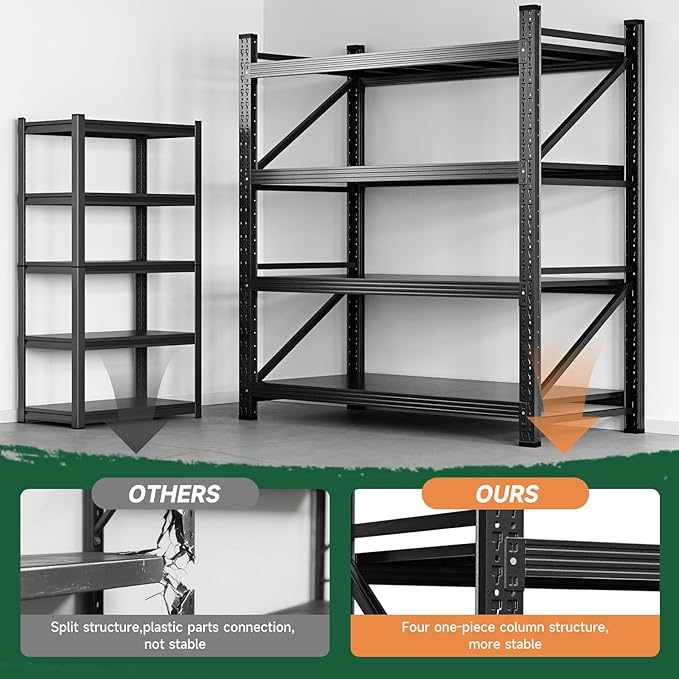 Letaya 3000LBS Storage Shelves Heavy Duty,70" H Garage Shelving Units, 4 Tier Adjustable Utility Rack Shelf,Large Metal Industrial Shelves,for Shop,Warehouse,Basement,Black (48" W x 24" D x 70" H)