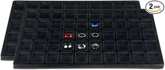 TheDisplayGuys For Your Modern Living 2-Pack 50-Compartments Flocked Velvet Jewelry Display Inserts - Tray/Case Liners - Ring Earrings Storage, (Black) by The Display Guys
