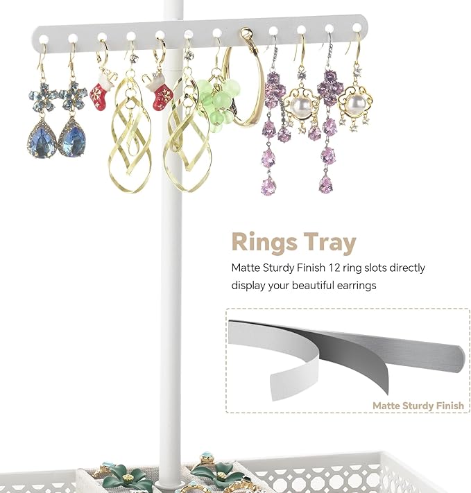 Meangood Jewelry Organizer Stand, 15.6" H Jewelry Tree Display Holder Stand for Bracelets Necklaces Earrings Rings, Gift for Women Girls (White)