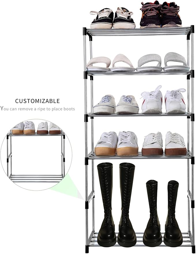Jucaifu Stackable Small Shoe Rack, Entryway, Hallway and Closet Space Saving Storage and Organization (10-Tier, Black)
