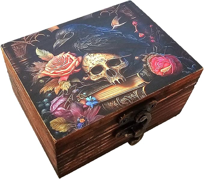Trinket Box Small Jewelry Keepsake Box | Earrings Necklace Storage Box for Girls Women | Gift Idea, Birthday Christmas, Weddings, Animals Ornaments for Home Décor (Mystical Raven and Skull)