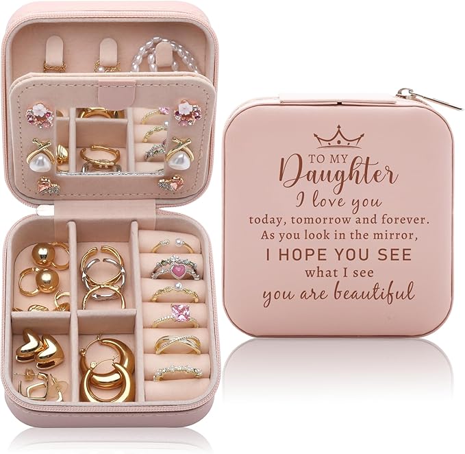Daughter Gift from Mom/Dad, Birthday Gifts for Daughters Adult, Gifts for Daughters from Mothers, to My Daughter Wedding Gift Travel Jewelry Box Case