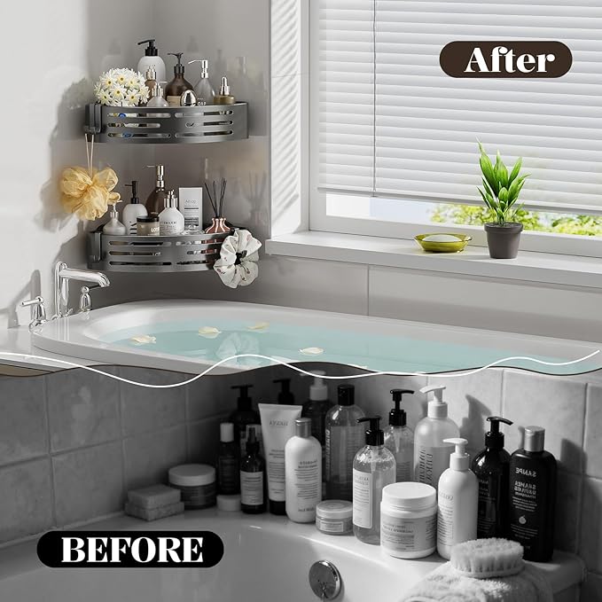 Corner Shower Caddy Suction Cup,Shower Shelves with Hooks,No Drilling Powerful Suction Bathroom Organizers and Storage,Removable Waterproof Rustproof Shower Bathroom Accessories Decor(Grey 2Pack)