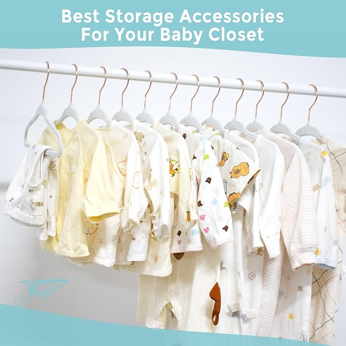 Tonswachic Baby Hangers Velvet - 11 Inch Kids Felt Hanger Non Slip Toddler Clothes - Childrens Hangers for Newborn Clothes - 50 Pack with 10 Hanger Finger Clips, White