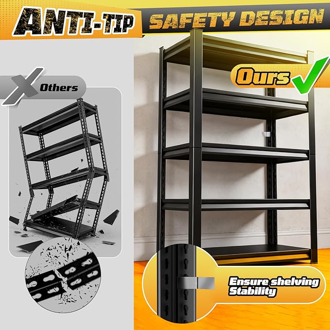 Garage Storage Shelves 5-Tier,Garage Storage System Shelves Adjustable,Storage Shelving for Basement,Pantry,Kitchen,Warehouse (1, 72" H x 35.55" W x 16" D)