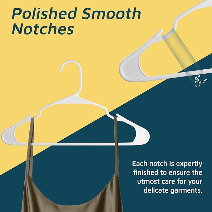 LifeMaster 50 Pcs. Lightweight White Plastic Clothes Hangers Set with Smart Shoulder Grooves - Space-Saving, Non-Slip, Durable Coat Hangers for Organized Closets
