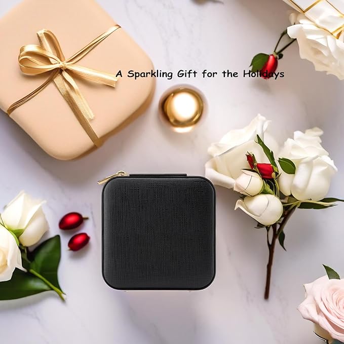 Vlando Small Travel Jewelry Box Organizer - Mirrored Carry-on Jewelries Necklaces Rings Earrings Necklace Storage Case, Black New