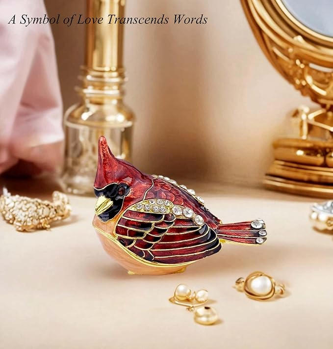 Elegant Cardinal Bird Jewelry Trinket Boxes Hinged .Keepsake Ring Box Necklace Earrings Organizer.Cardinals Gifts for Women Bird Figurines Home Decor.