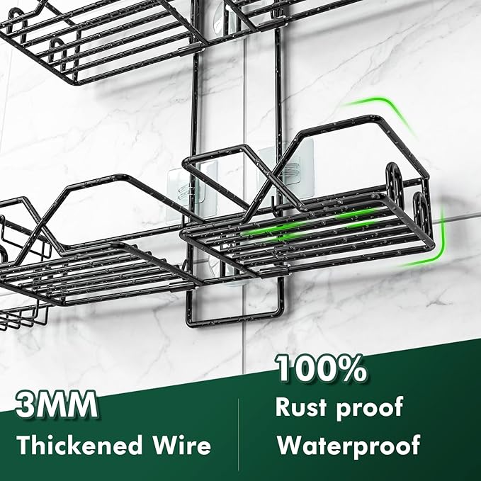 Sewulidon Stainless Steel Hanging Shower Caddy for Handheld Shower Heads,Adjustable Height Extra Long Bathroom Shower Organizer Hanger Rack with Hooks,Soap Holder