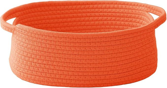 JMvicyroam Woven Basket,Small Rope Storage Bin with Handles & Ribbon Bag, Organizer for Shelves Closets,Gift Basket Empty for Birthday,Books,Dog Toys,Orange
