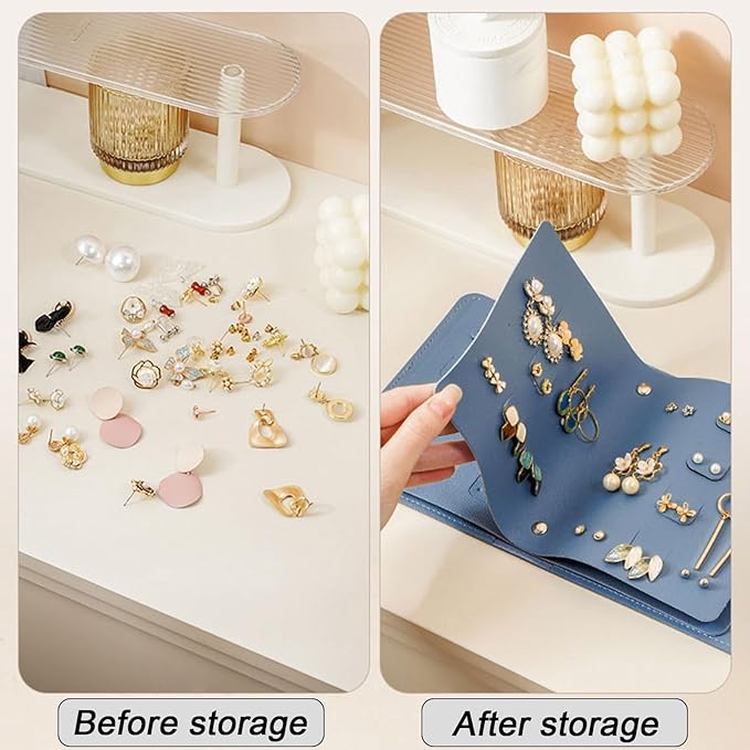 LAKE OF FIRE Earring Holder Organizer with Foldable Book Design Jewelry Book Organizer, Portable Pu Leather Travel Earring Case(Blue)