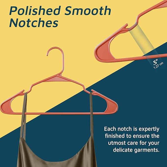 Lifemaster Plastic Clothes Hangers – Heavy Duty Hanger Set, for Organizing Clothes, Dresses, and Coat, Holds Up to 5 lbs, Space-Saving Hangers with Non-Slip Shoulder Grooves, Pack of 50, Dark Brown