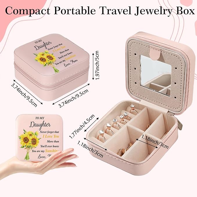Daughter Gifts To My Daughter Sunflower Jewelry Box Valentines Mothers Day Birthday Gifts for Daughters from Mom Christmas Graduation Gift for Daughters Adult Portable Travel Jewelry Case