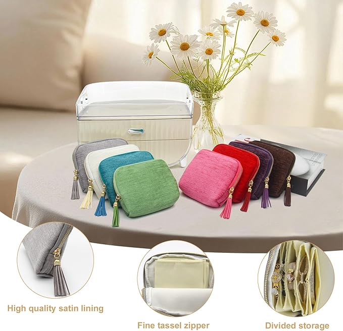 Small Travel Jewelry Case, Mini Jewelry Box, Purse Organizer Pouches for Travel and Everyday Jewelry Organizer Storage (Gray)