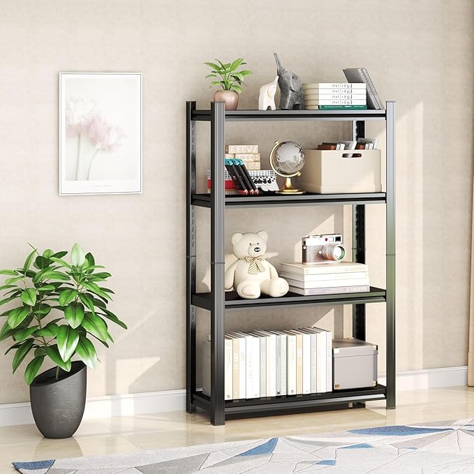 4-Tier Garage Shelving, Metal Storage Shelf, 2-in-1 Adjustable 3020 lbs Heavy Duty Shelves Unit , Upgraded Reinforced Double-Layer Columns for Garage Basement Kitchen Black (54×16×10in-4 Tier)