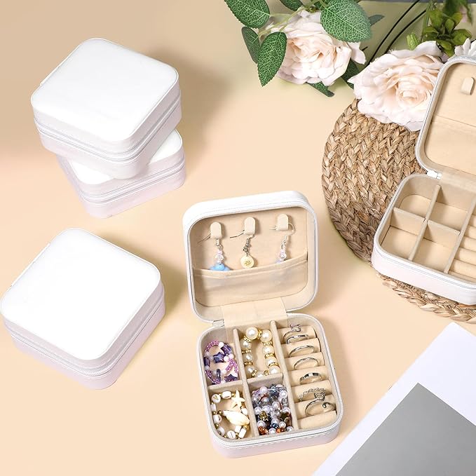 12 Pack Small Travel Jewelry Box Bulk Bridesmaid Proposal Gift Boxes Portable Mini Travel Jewelry Case PU Leather Earring Storage Box with Dividers for Women Girls Rings Necklace Earring Organizer