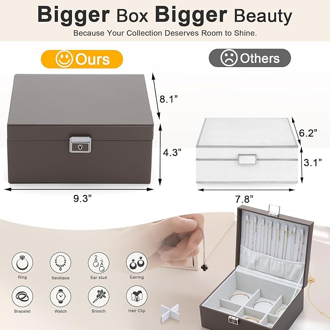Jewelry Organizer Boxes for Women,Travel Jewelry Case, 2 Layers Removable Jewelry Box,Storage for Necklace, Bracelet, Earring,Rings,Jewelry Box Gifts for Women Girls