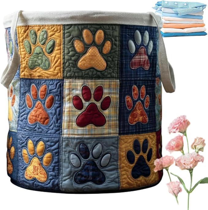 Quilted Laundry Basket with Handles, Boho Floral Fabric Storage Hamper, Large Soft Quilted Laundry Basket for Nursery, Bedroom, Laundry Room,Clothes & Toys (A, L)