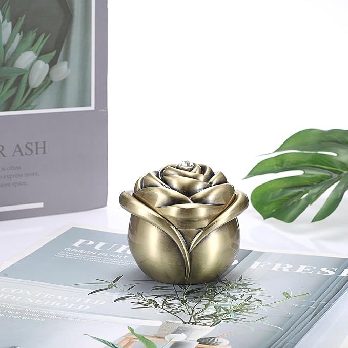 Hipiwe Rose Shape Vintage Jewelry Box Small Trinket Box Metal Ring Holder Box Treasure Chest Decorative Keepsake Organizer Box for jewelry,Gift for Women,Large