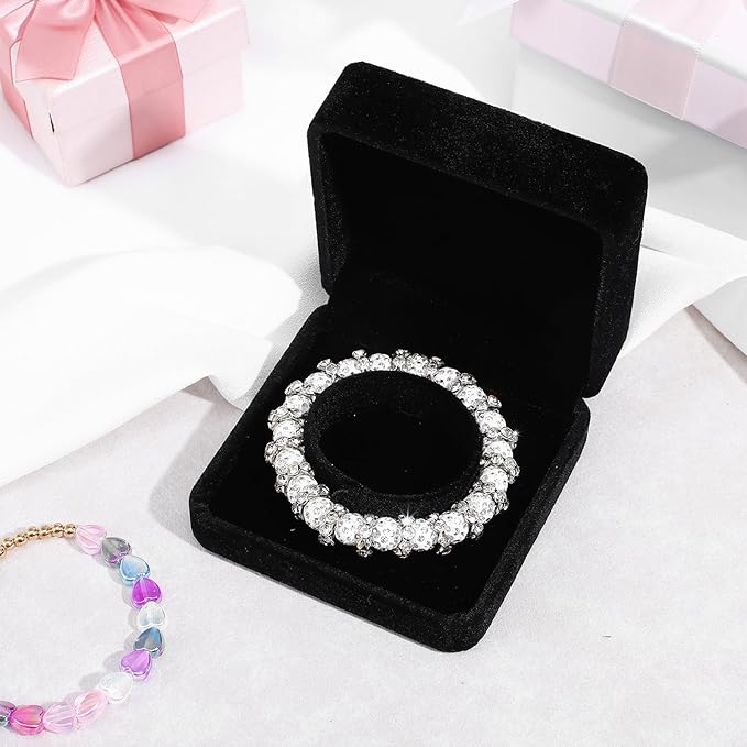 2 Pcs Velvet Bracelet Boxes for Jewelry Gift Black Bangle Boxes Classic Jewelry Box Storage Case 3.5 x 3.5 x 1.6 Inch Bangle Holder Display Case for Women Small Bracelet Necklace Storage Organizer Box