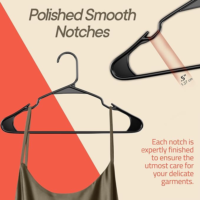 Black Plastic Hangers 150 Pack– Heavy-Duty Plastic Hangers Slim and Space-Saving, Durable and Lightweight PP with Non-Slip Shoulder Notches for Slip Dresses, Suits, Jackets & Camisoles