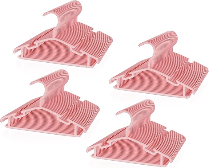 VILICK Kids Plastic Hangers, Baby Clothes Hangers for Closet 100 Packs Non-Slip Toddler Hangers for Infant Child Clothing for Pants Coats Skirts (Pink)