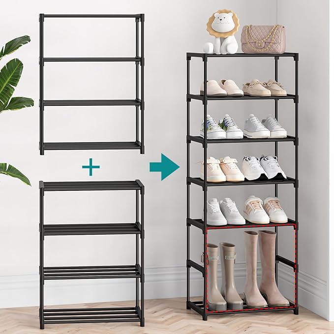 Autonomier 4 Tier Extra Small Shoe Rack (16.3" Wide), Narrow Stackable Shoe Shelf for Kids Toddler Adult, Lightweight Shoe Rack Stand for Closet Dorm Storage Organizer, Front Door Entrance, Entryway