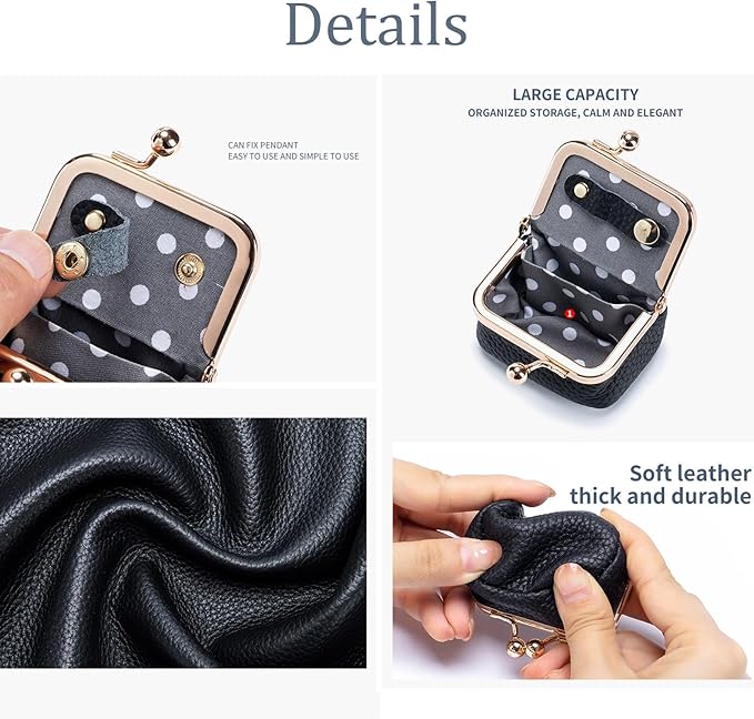 Genuine Leather Mini Jewelry Box, Portable Vintage-Inspired Genuine Leather Coin Purse Jewelry Case with Kiss Lock, Mini Travel Ring Box for Women for Earring/Ring/Necklace/Bracelet(Orange)