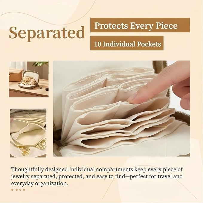 Mini Travel Jewelry Case, Small Jewelry Organizer, Jewelry Travel Case for Women, Portable Travel Jewelry Organizer Bag, Travel Jewelry Box – 5.3 × 5.1 inches (Sand Brown)