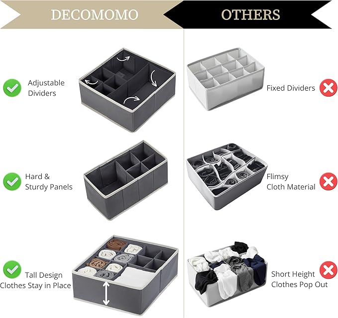 DECOMOMO Drawer Organizer for Baby – 12 Pack Clothes Organizer & Storage Dividers for Nursery, Storage Bins for Underwear, Bra, Socks, Diapers & Newborn Essentials (Grey)