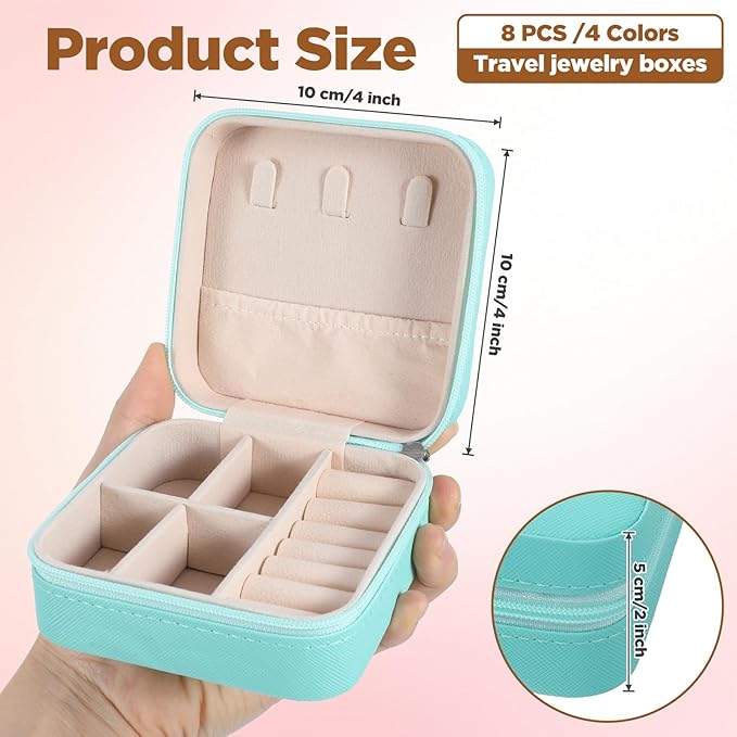 Mini Travel Jewelry Case, Portable Jewelry Organizer Box, Multi-Compartment Storage for Earrings, Necklaces, Rings, Gift for Women, Girls, 8 Pcs, 4 Colors